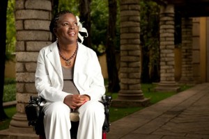 Smiling lady in a wheelchair