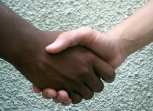 Black and white handshake